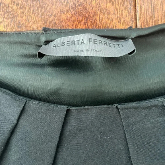 Alberta Ferretti | Silk Taffeta Cocktail Dress - Black & Red & Tan / Sz 6 - Picture 10 of 15